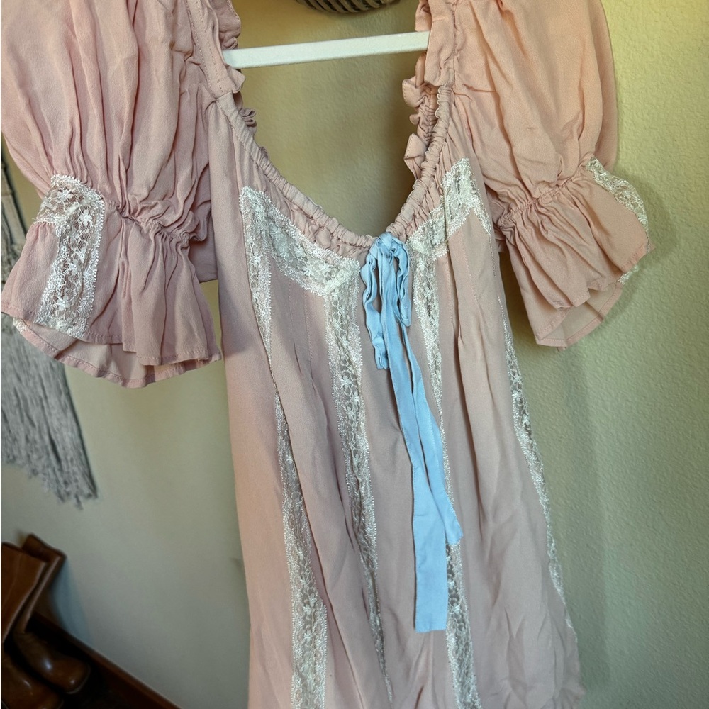 Rumored Heirloom Mini Dress// Peach Nectar - Picture 3 of 3
